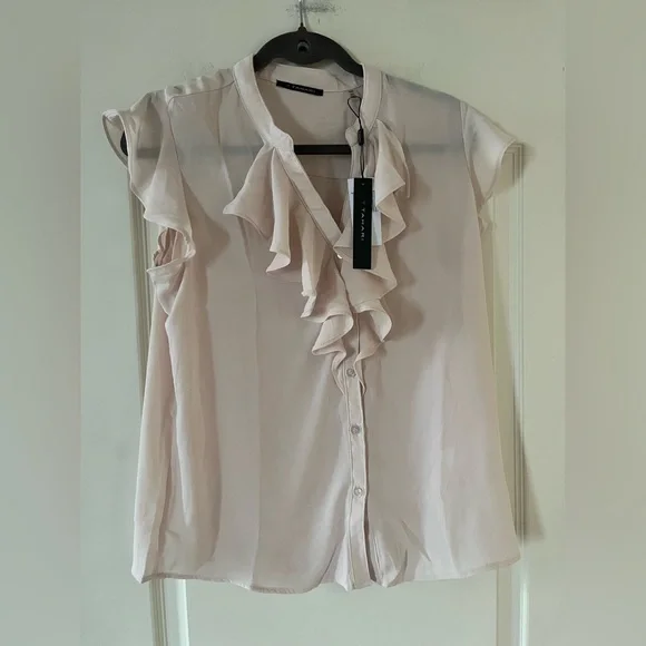 New! T Tahari Elegant Blush Ruffle Blouse Women’s Size Medium - Picture 11 of 15
